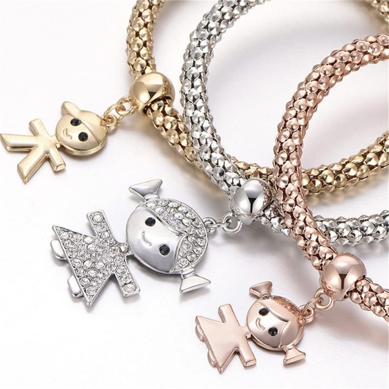 SILANER Crystal Charms Multilayer Bracelets - 3PCS Gold/Silver/Rose Gold Corn Chain Bracelet for Women, Tree of Life Heart Shaped Stretch Bracelet - Image 4